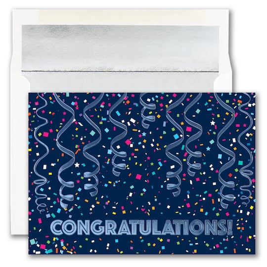 JAM Paper Confetti &#x26; Streamers Blank Congratulations Cards &#x26; Envelopes Set